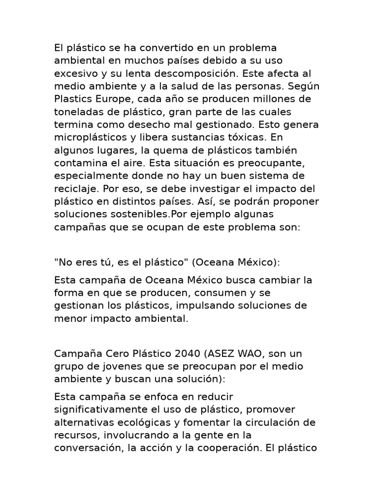 Crisis del plástico y soluciones sostenibles | PDF | El plastico | Residuos