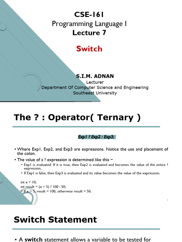CSE-161-Lecture-07-Switch | PDF | Integer (Computer Science) | Control Flow