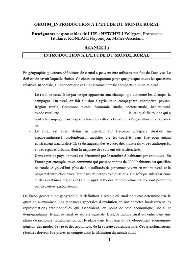 Introduction à l'étude du monde rural | PDF | Zone rurale | Géographie