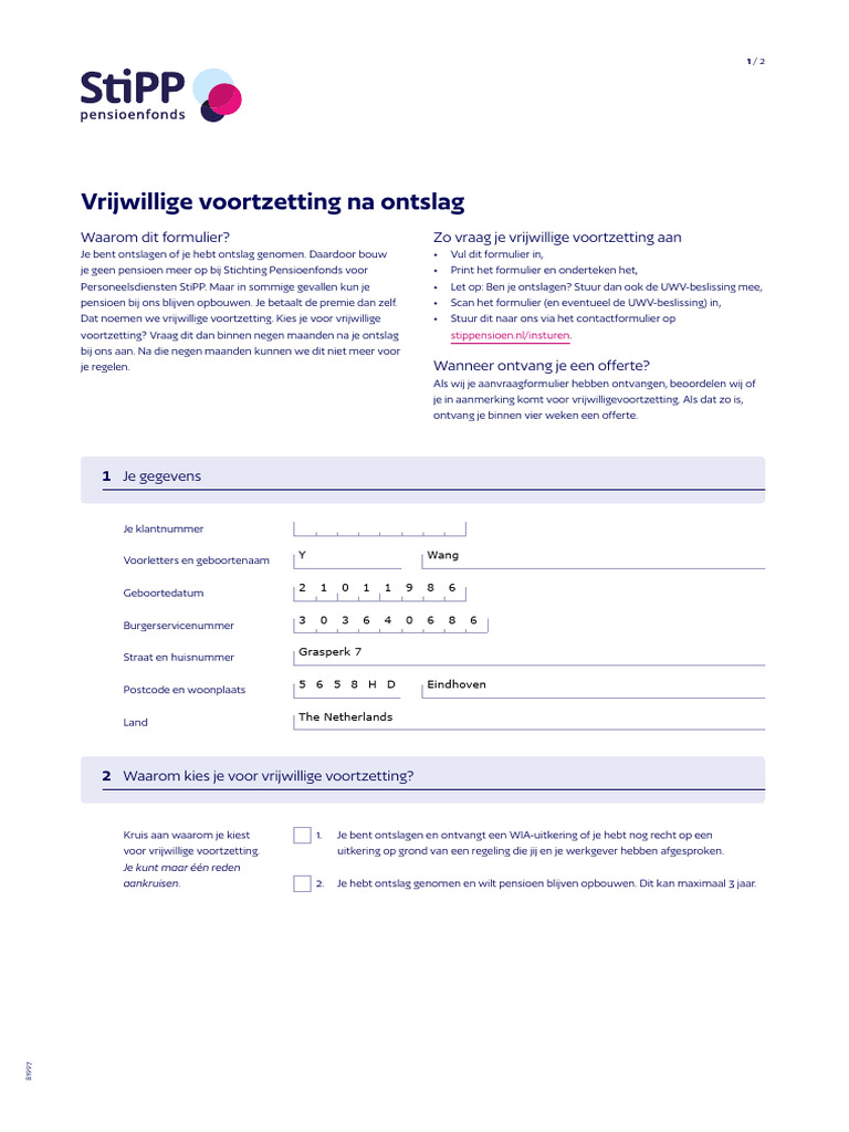 Formulier Stipp VV Na Ontslag | PDF