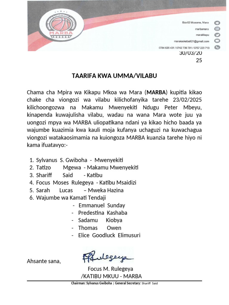 Taarifa Kwa Umma - 2025 | PDF