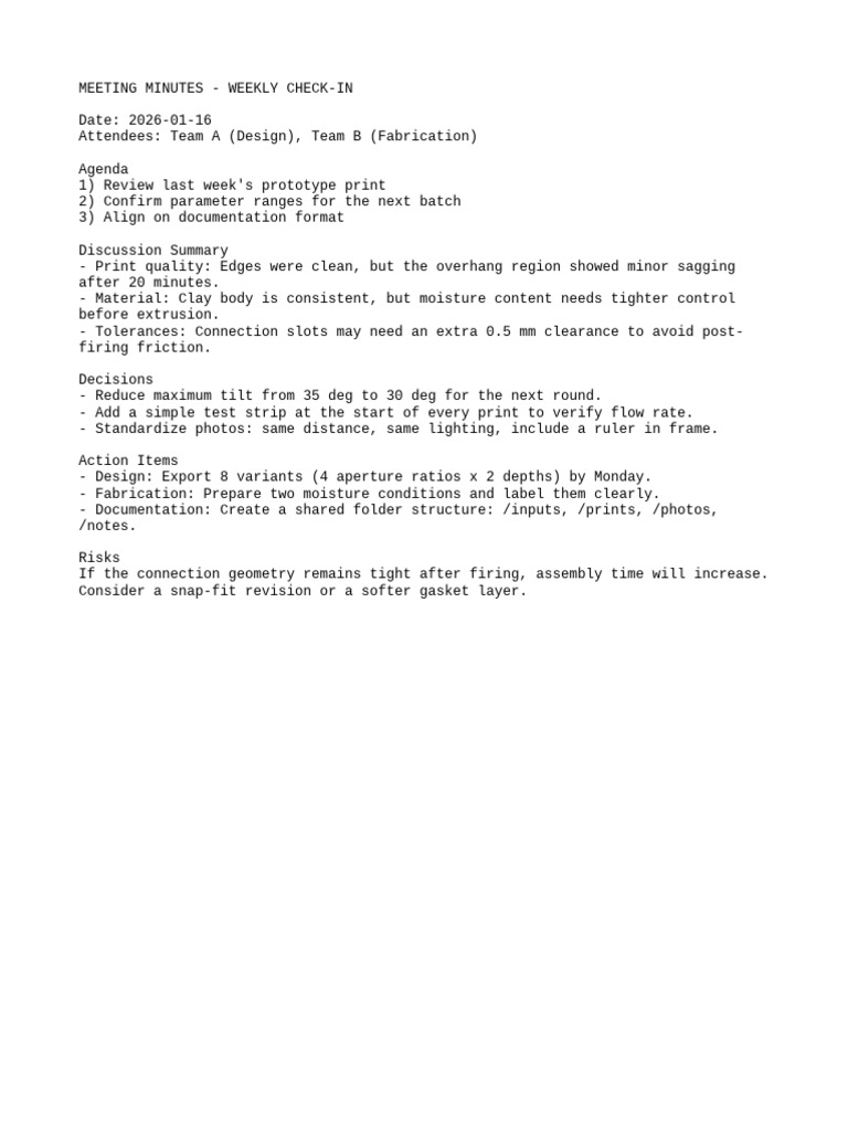 Weekly Check-In Meeting Minutes | PDF