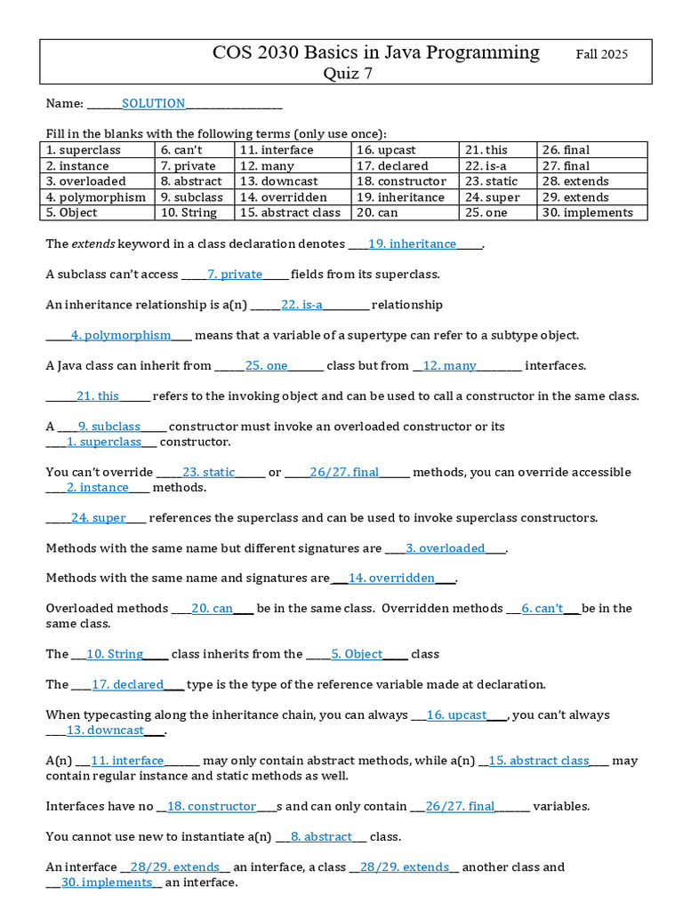 Java Programming Quiz: Inheritance & Polymorphism | PDF | Inheritance ...
