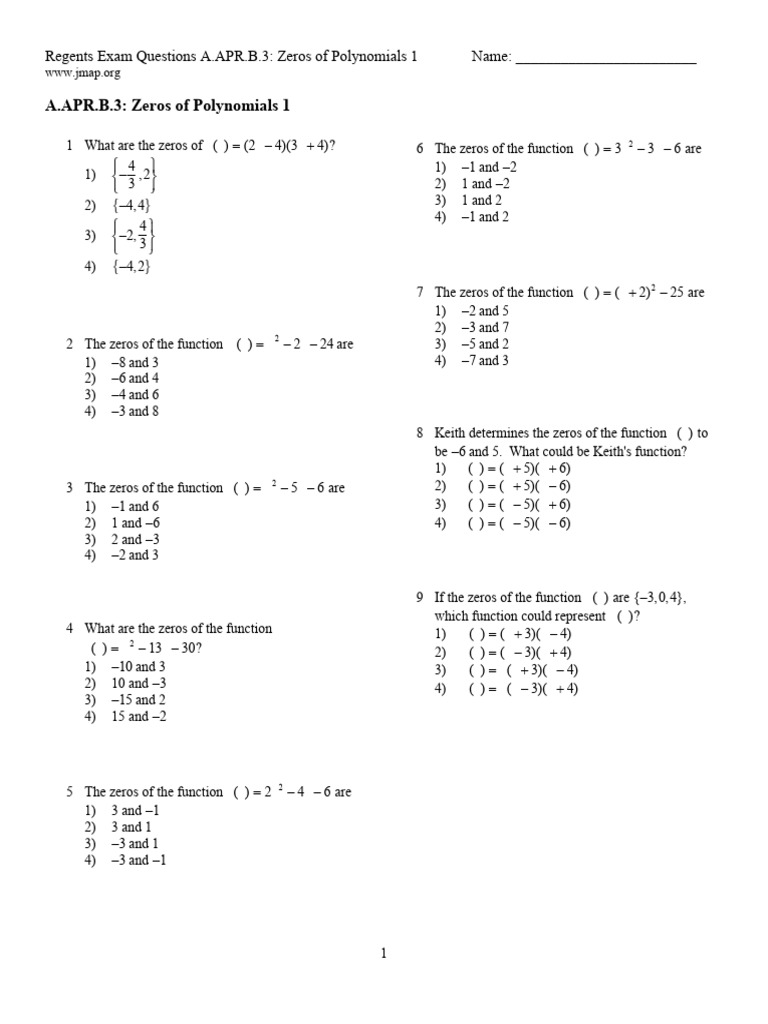 Zeros of Polynomials Exam Questions | PDF | Zero Of A Function ...