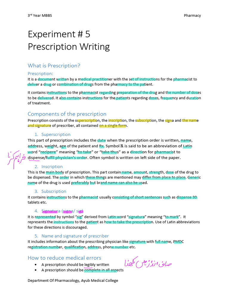 Experiment # 5 Pharmacy Prescription Writing and C_250520_040555 | PDF ...