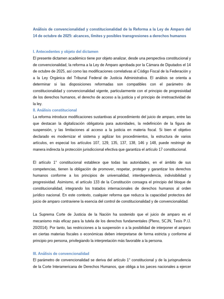 Análisis de la Reforma a la Ley de Amparo 2025 | PDF | Caso de ley ...