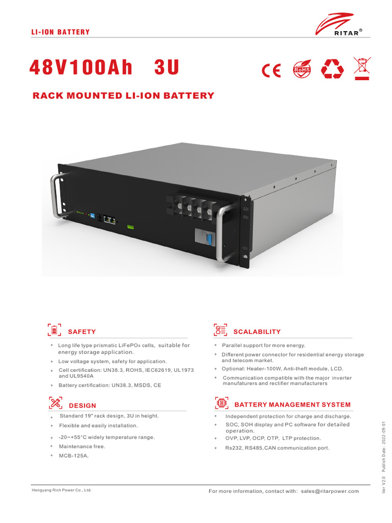 Datasheet_ 48V100Ah Li-ion battery V2.1 (1) | PDF | Lithium Ion Battery ...