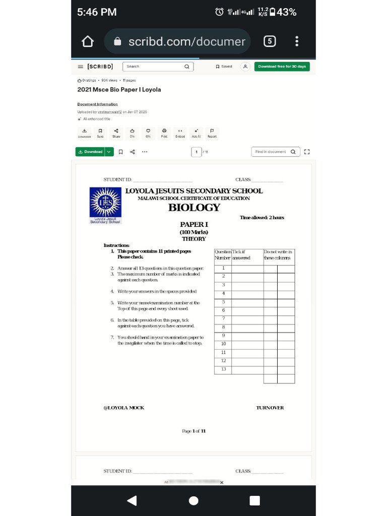 Paper 1 Biology | PDF
