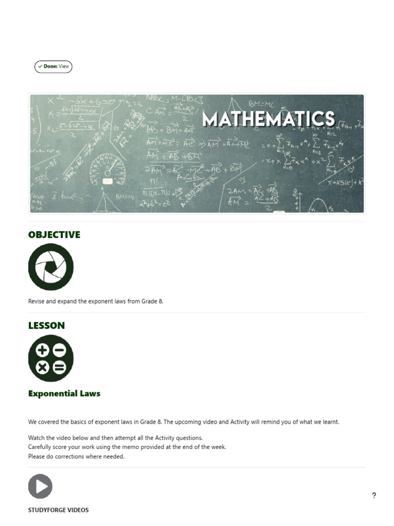 Exponent Laws Revision for Grade 9 | PDF