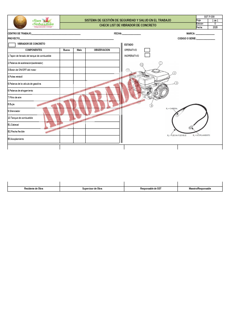 SST.F-039 Check List de Vibrador de Concreto MDSS | PDF