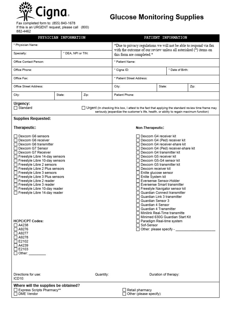 Glucose Monitoring Supply Request Form | PDF | Diabetes | Health Care