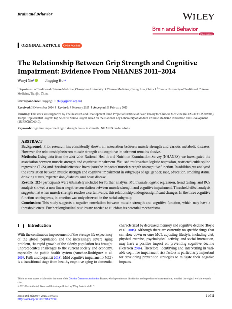 Grip Strength and Cognitive Impairment Link | PDF | Dementia | Inflammation