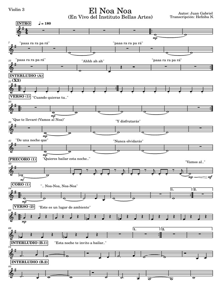 ? Violin 3 - El Noa Noa (Partitura) | PDF