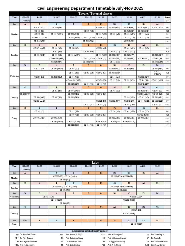 Civil Engineering Timetable 2025 | PDF