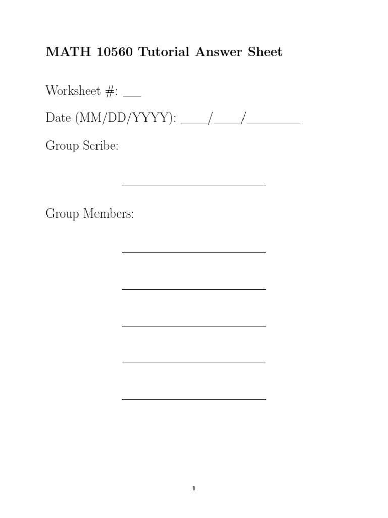 MATH 10560 Tutorial Answer Sheet | PDF