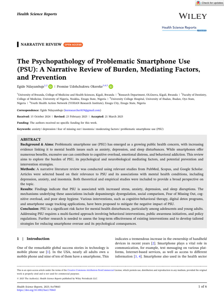 Psychopathology of Problematic Smartphone Use | PDF | Cognitive ...