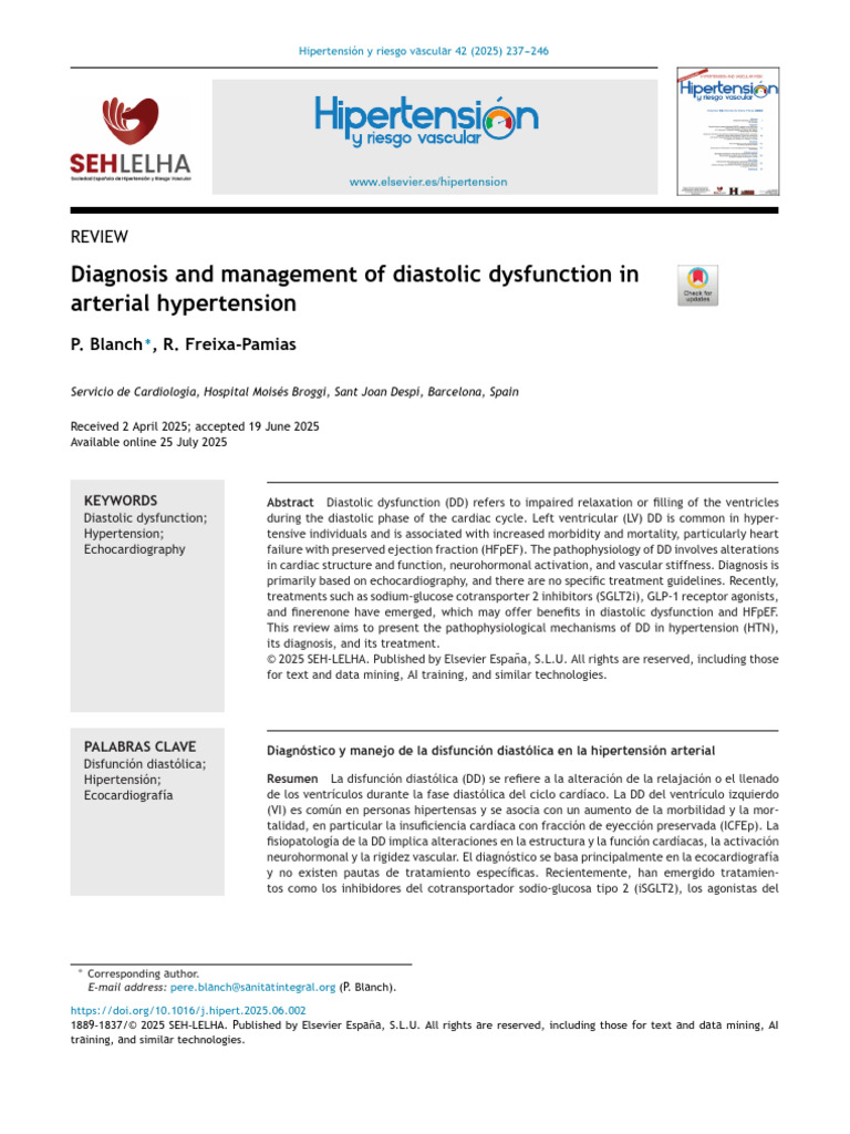 Diastolic Dysfunction in Hypertension | PDF | Blood Pressure | Diastole