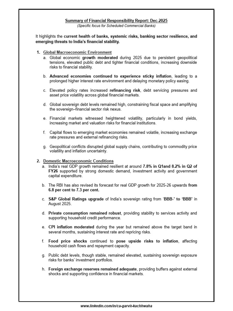 Key Takeaways From FSR RBI 1768035526 | PDF | Inflation | Banks