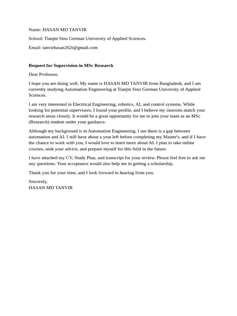 MSc Research Supervision Request | PDF
