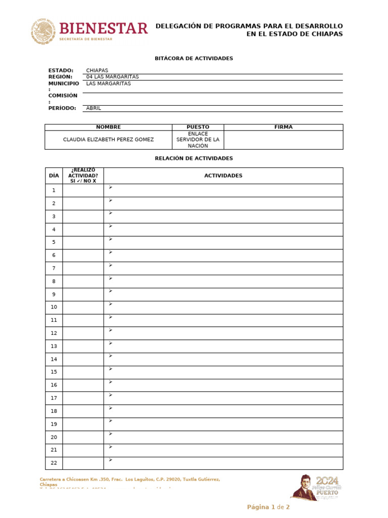 Bitácora Actividades - 000 | PDF