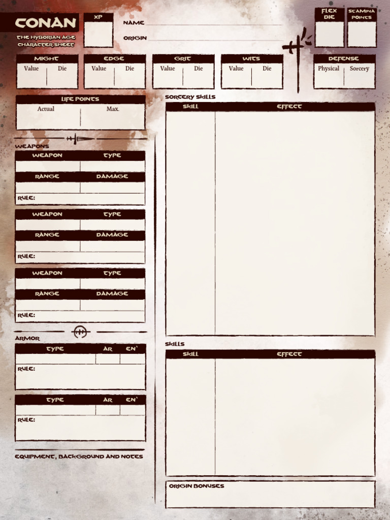 Conan Hyborian Age Character Sheet Guide | PDF | Role Playing Games ...