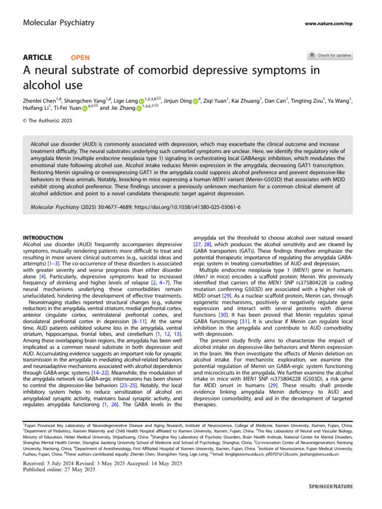Neural Mechanisms of Alcohol-Related Depression | PDF | Major ...