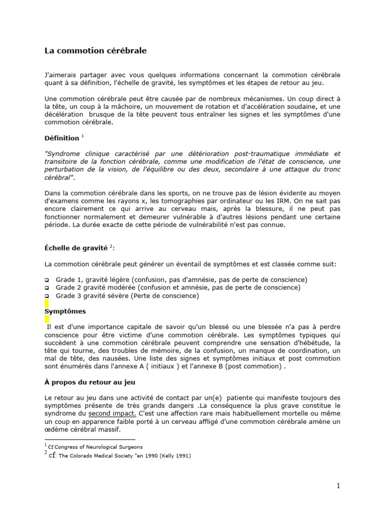 Comprendre la commotion cérébrale | PDF | Traumatisme crânien | Cerveau