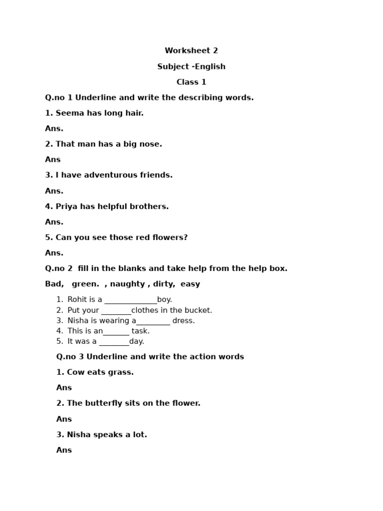 Work Sheet 2 of English | PDF