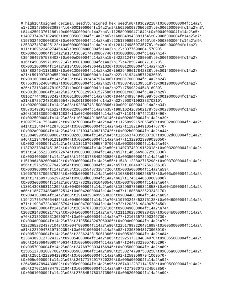 Decimal and Hex Seed Values Data | PDF