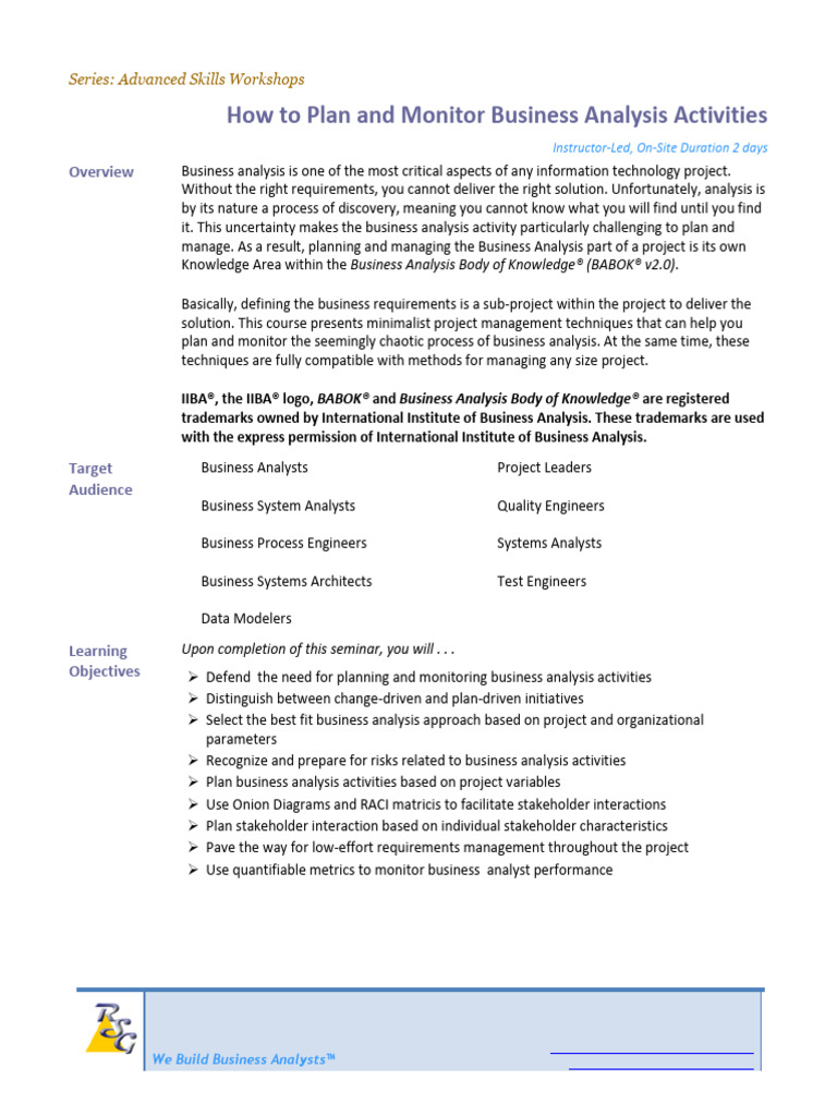 Business Analysis Planning Workshop | PDF | Business Analysis | Risk