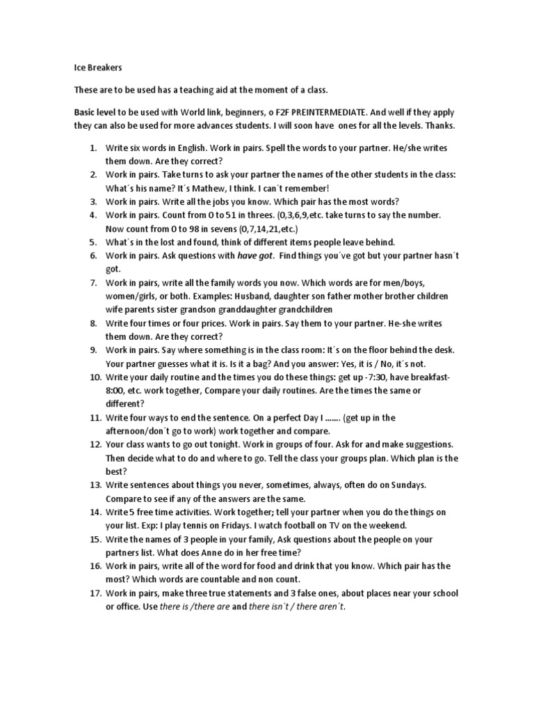 Ice Breakers PDF Question Grammar