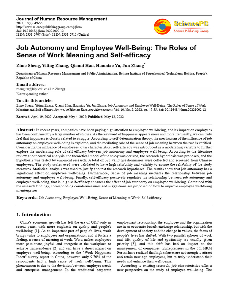 Job Autonomy's Impact on Employee Well-Being | PDF | Well Being | Job ...