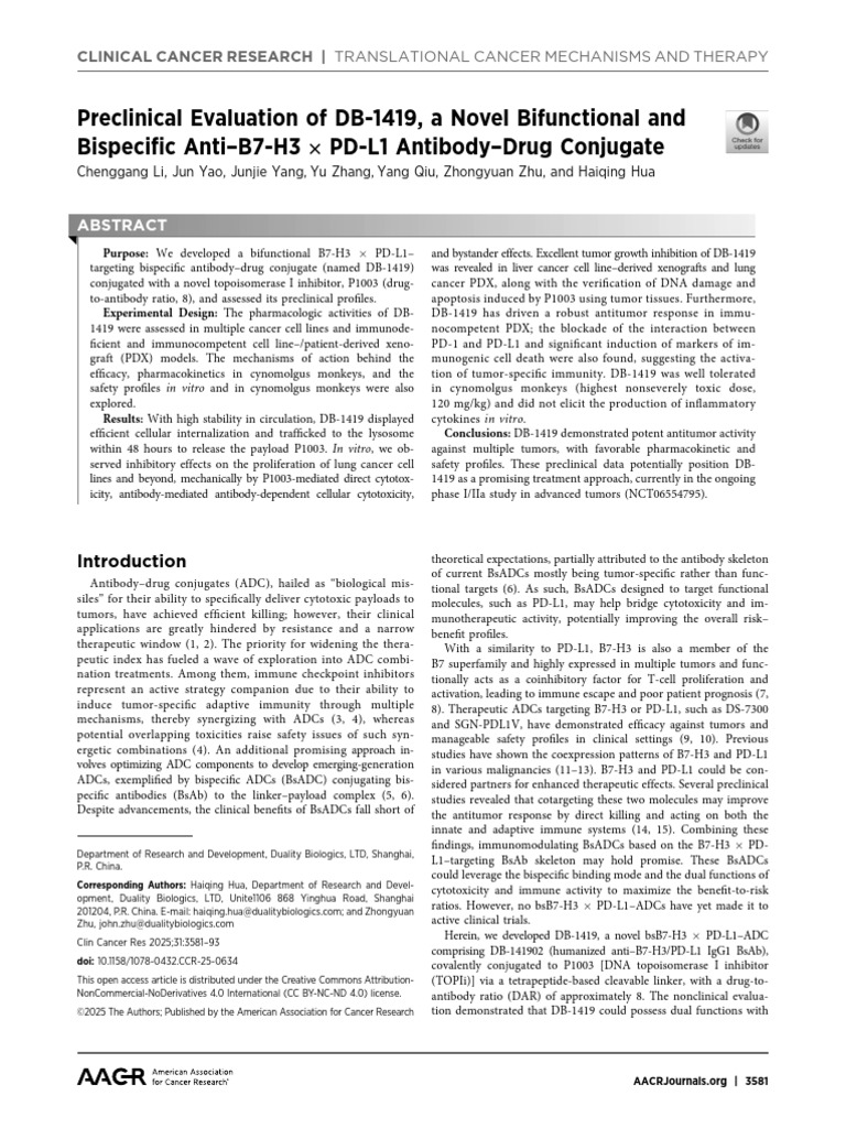 Preclinical Evaluation of DB-1419, a Novel Bifunctional and Bispecific ...