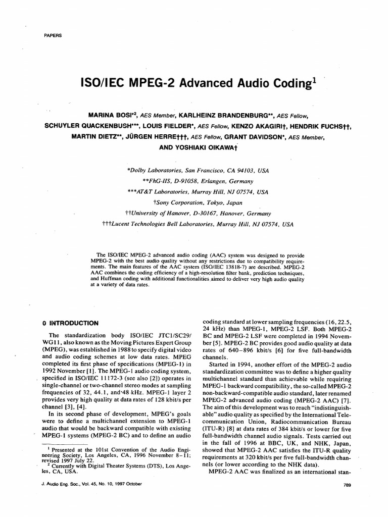 MPEG-2 Advanced Audio Coding Overview | PDF | Data Compression ...