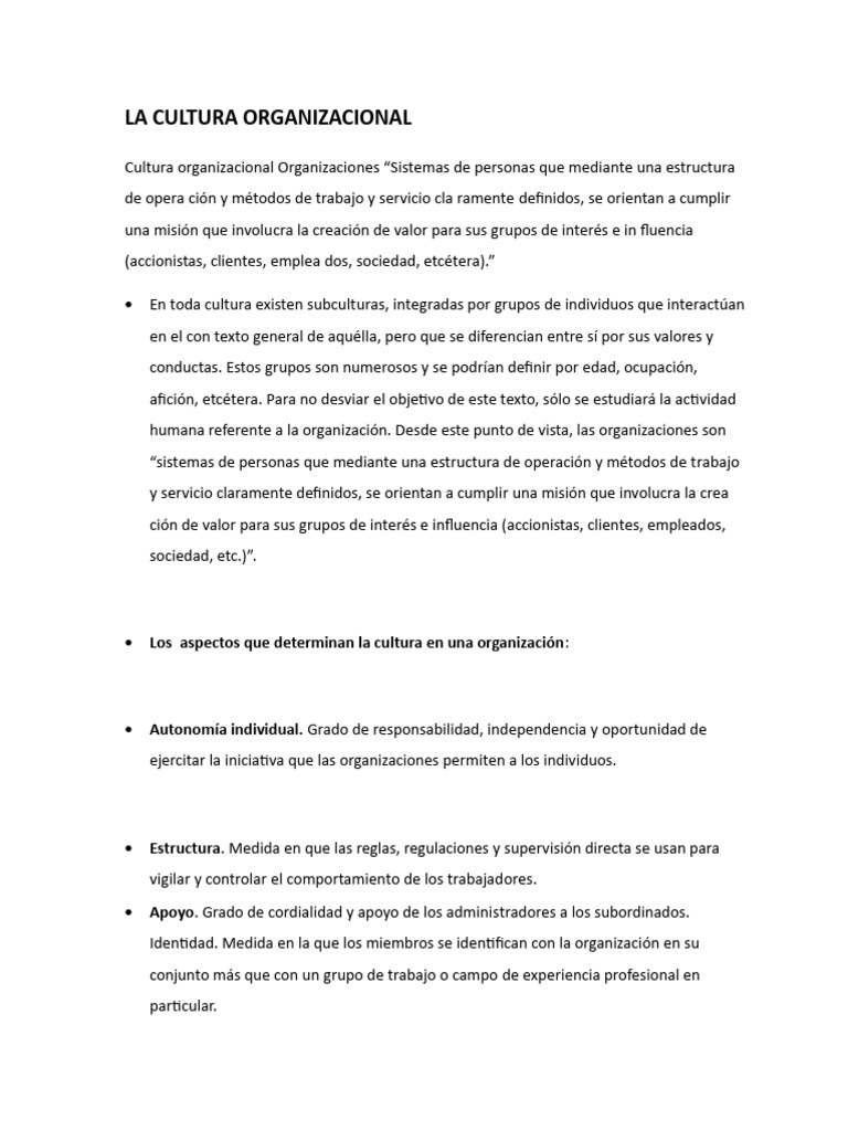Claves de la Cultura Organizacional | PDF | Cultura organizacional ...