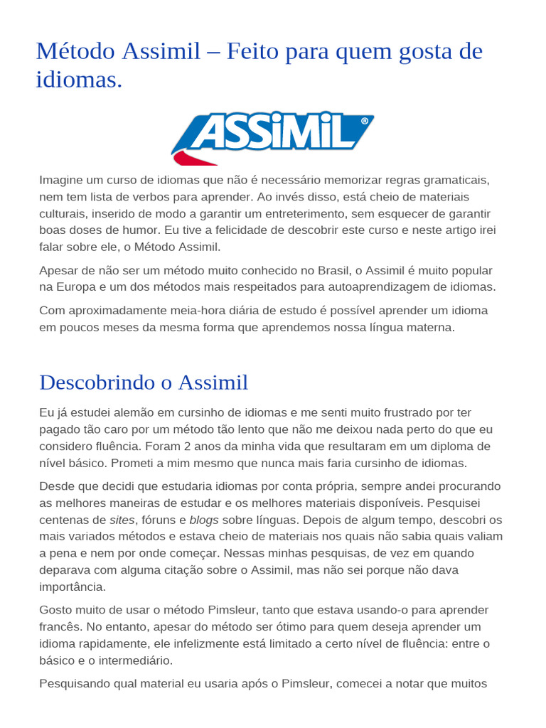 Método Assimil: Aprenda Idiomas Facilmente | PDF | Aprendizado ...