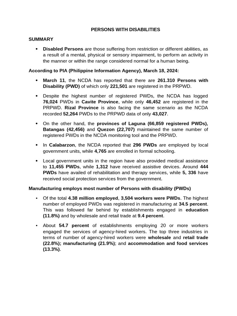 Challenges and Support for PWDs in the Philippines | PDF | Disability ...