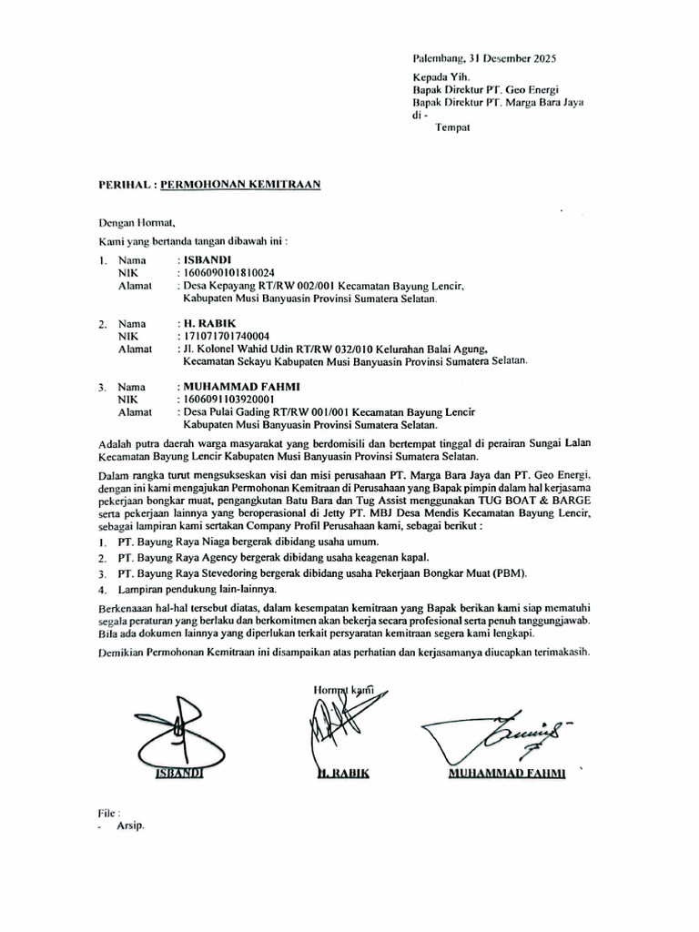 Surat Penawaran Kemitraan Dengan Pt. Mbj_1 | PDF