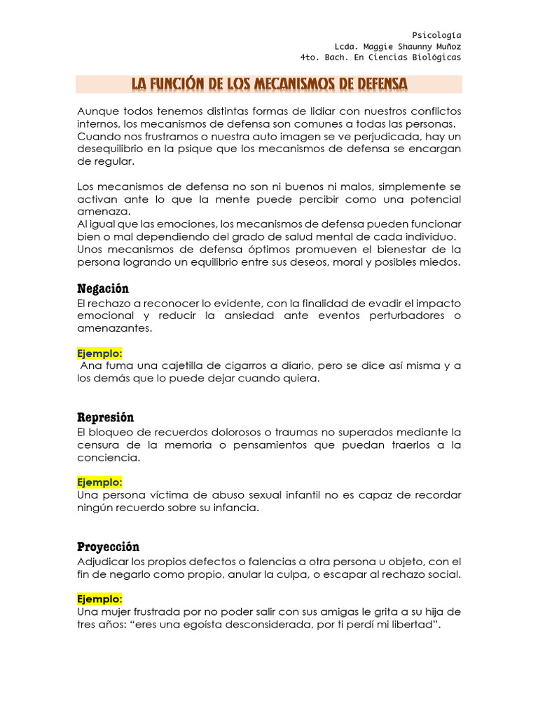 La Función de Los Mecanismos de Defensa | PDF | Mente | Las emociones