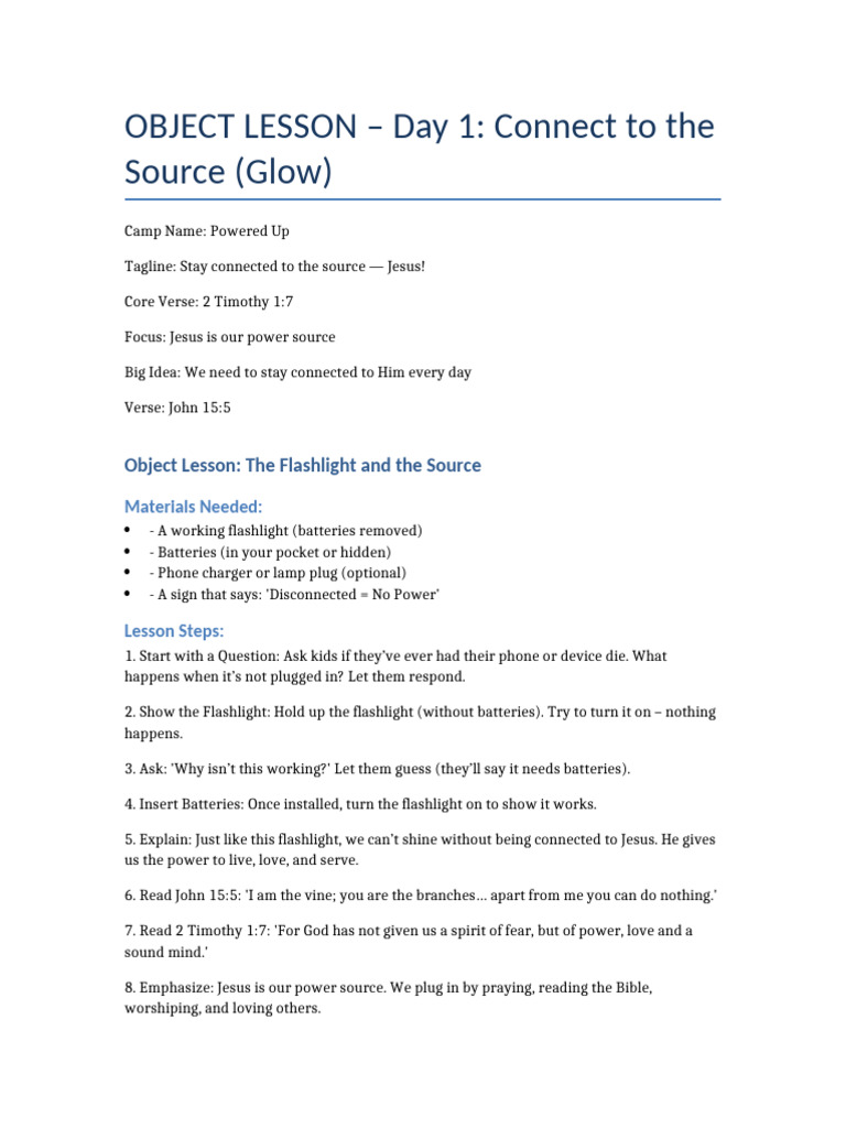 Powered Up Object Lesson Day1 | PDF