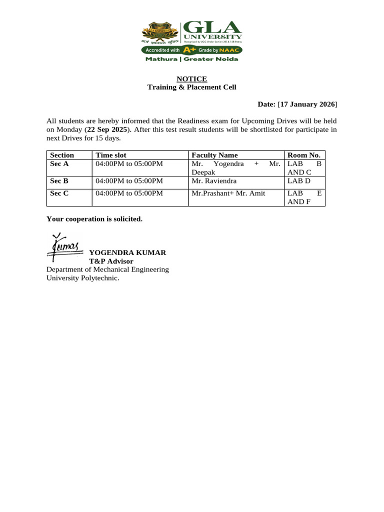 Notice for Students - Copy | PDF
