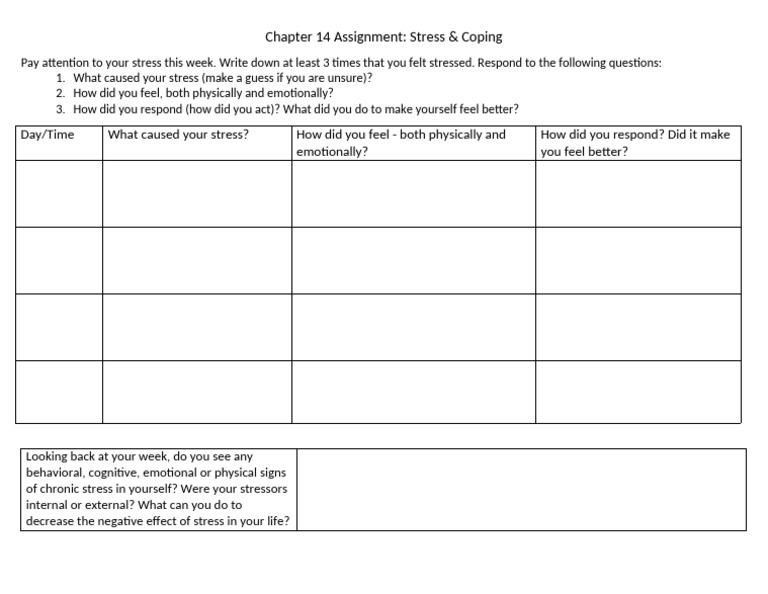 Stress and Coping Reflection Assignment | PDF