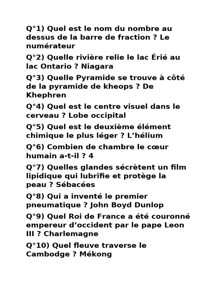 Questions et réponses culturelles variées | PDF