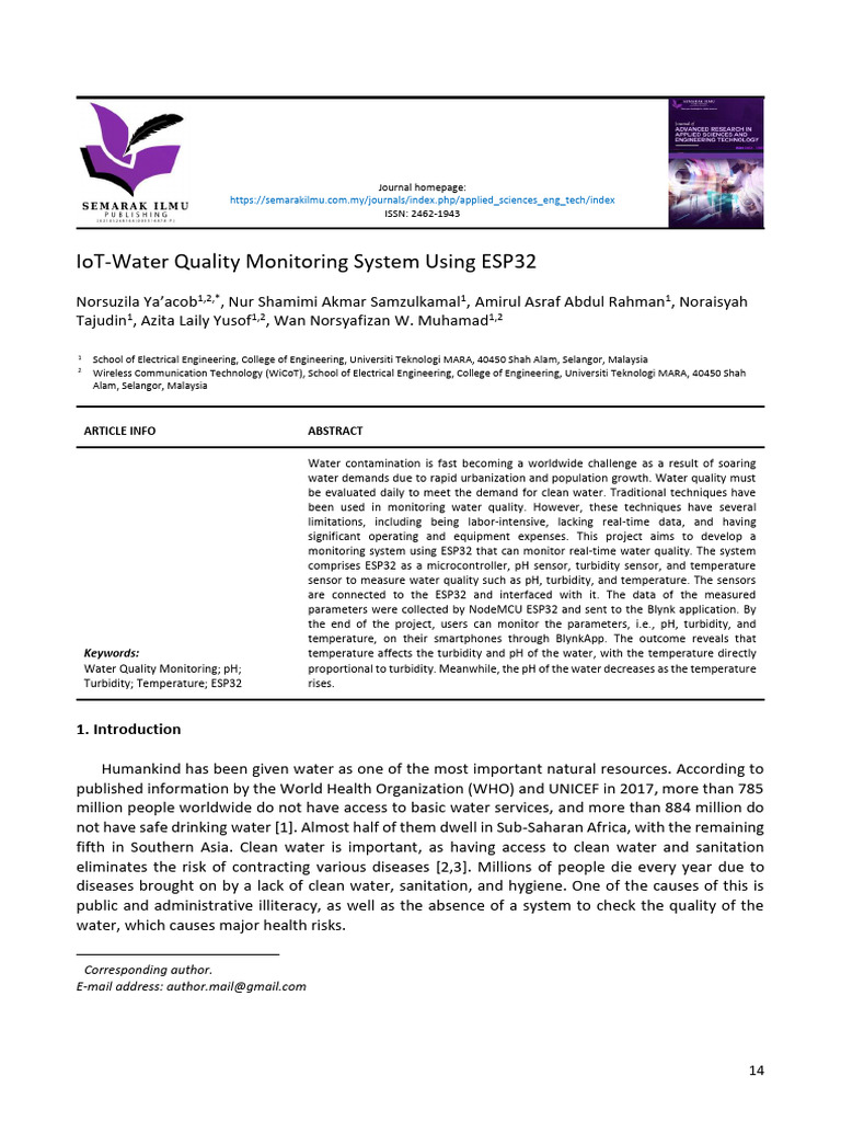 IoT-Based Water Quality Monitoring System | PDF | Ph | Water Quality