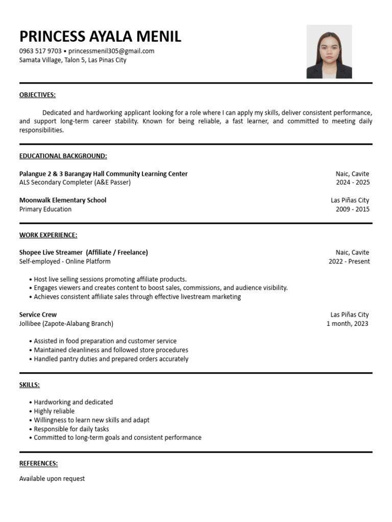 Princess Ayala Menil's Resume | PDF