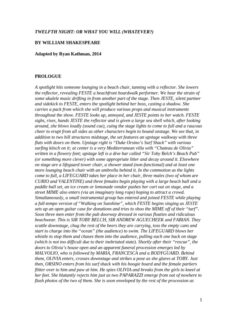 Twelfth Night Beach Adaptation Script | PDF | Twelfth Night