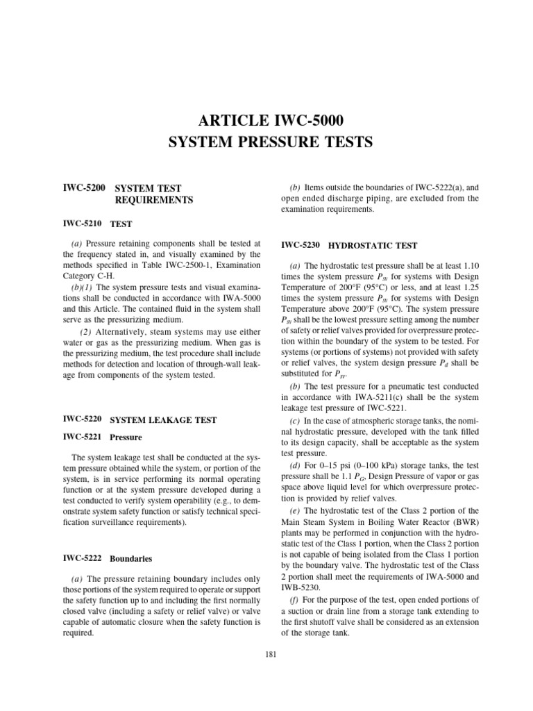IWC System Pressure and Leakage Tests | PDF | Leak | Pressure