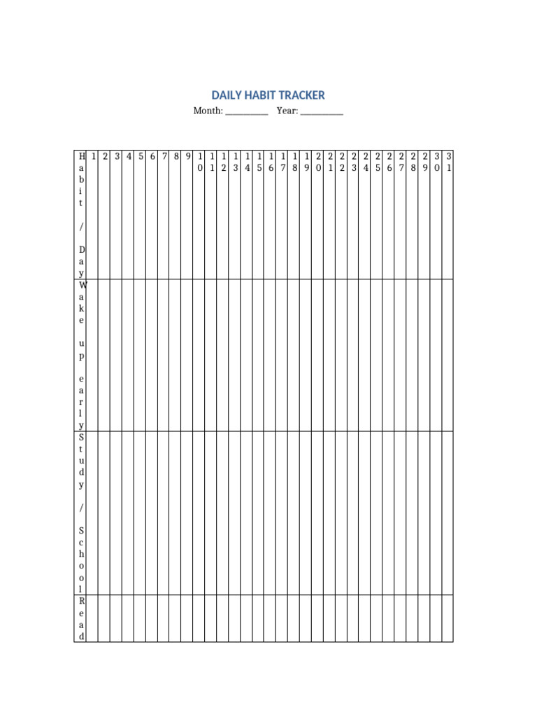 Daily Habit Tracker Template | PDF