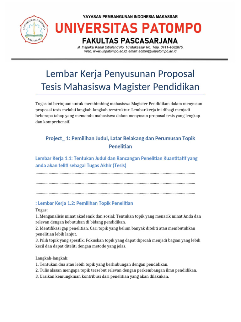Panduan Penyusunan Proposal Tesis Pendidikan | PDF