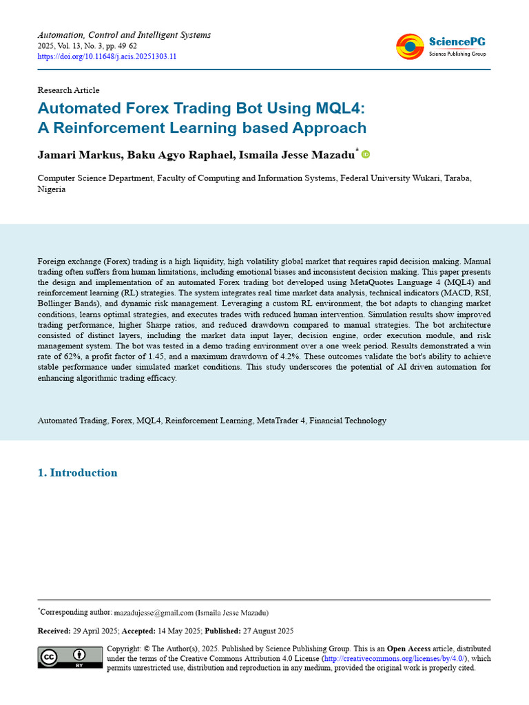 Automated Forex Trading Bot with RL | PDF | Algorithmic Trading ...